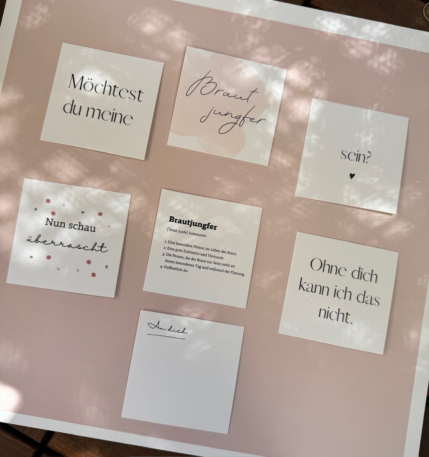 Sprüchekärtchen für Brautjungferngeschenk