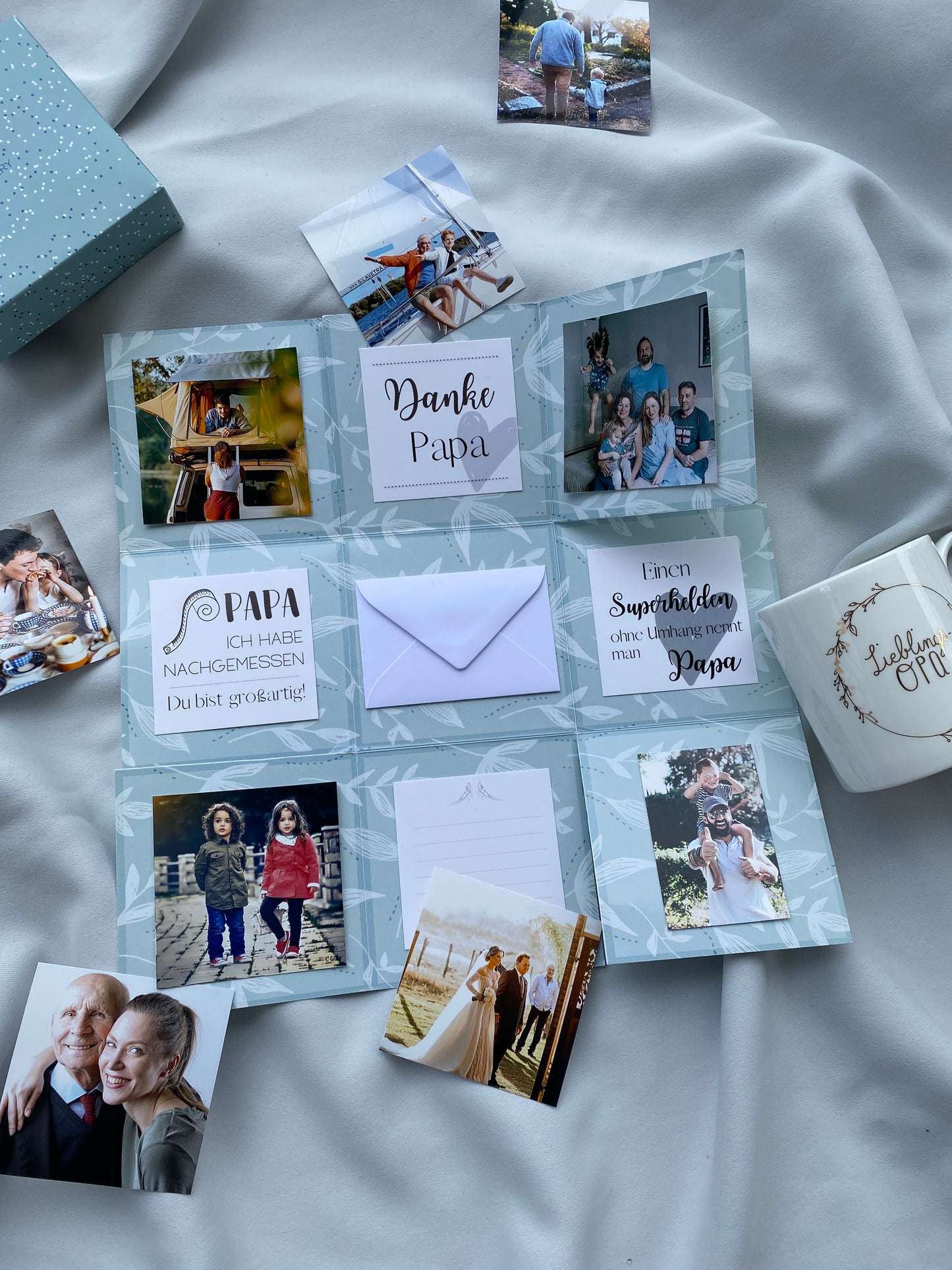 Geschenkbox mit Fotos und Sprüchekärtchen für einzigartige Hochzeitsgeschenke